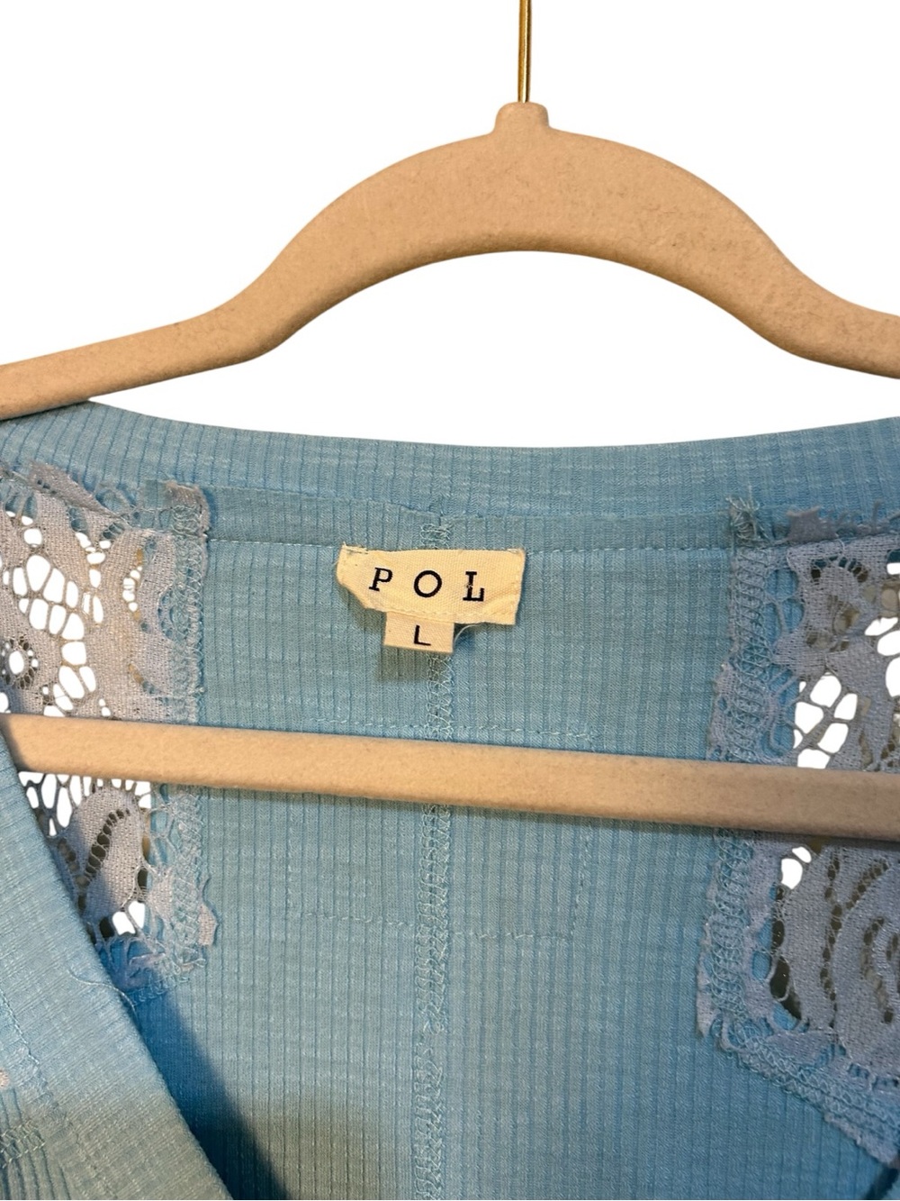 POL Powder Blue Lace-Trim V-Neck Top - Picture 2 of 7